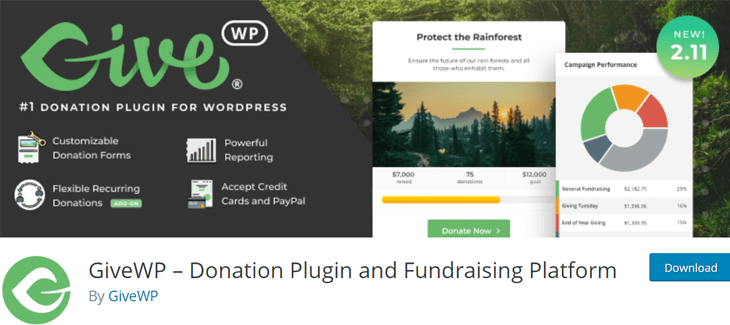GiveWP free popular WordPress donation plugin